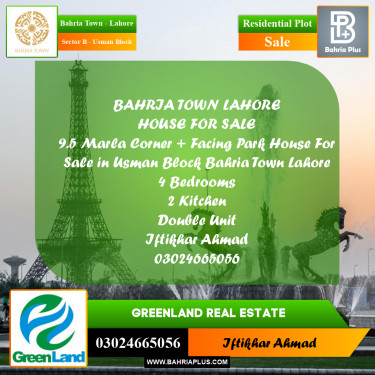 9.5 Marla Residential Plot for Sale in Sector B - Usman Block -  Bahria Town, Lahore - (BP-249397)