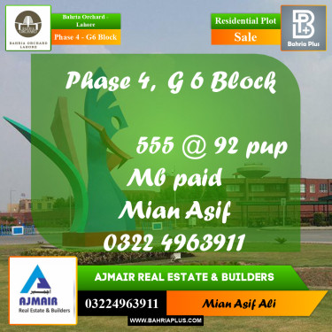 Residential Plot for Sale in Phase 4 - G6 Block -  Bahria Orchard, Lahore - (BP-249402)