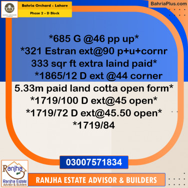 5 Marla Residential Plot for Sale in Phase 2 - D Block -  Bahria Orchard, Lahore - (BP-249437)