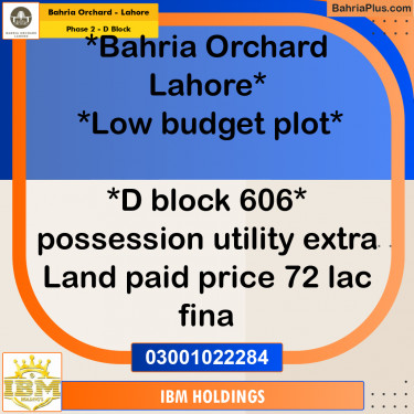 8 Marla Residential Plot for Sale in Phase 2 - D Block -  Bahria Orchard, Lahore - (BP-249511)