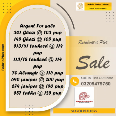10 Marla Residential Plot for Sale in Sector F - Ghazi Block -  Bahria Town, Lahore - (BP-249527)