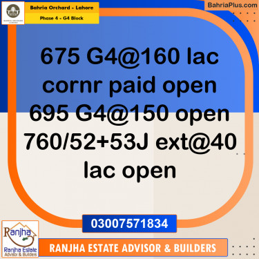 1 Kanal Residential Plot for Sale in Phase 4 - G4 Block -  Bahria Orchard, Lahore - (BP-249568)