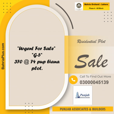 10 Marla Residential Plot for Sale in Phase 4 - G5 Block -  Bahria Orchard, Lahore - (BP-249672)