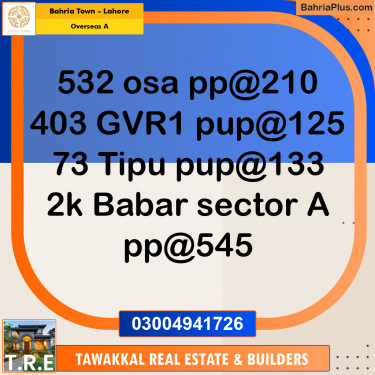 10 Marla Residential Plot for Sale in Overseas A -  Bahria Town, Lahore - (BP-249709)