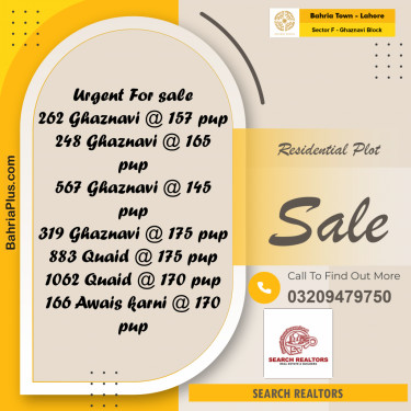 10 Marla Residential Plot for Sale in Sector F - Ghaznavi Block -  Bahria Town, Lahore - (BP-249751)