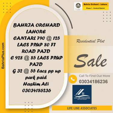 10 Marla Residential Plot for Sale in Phase 1 - Central District -  Bahria Orchard, Lahore - (BP-249779)