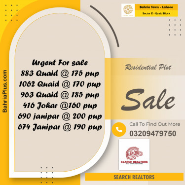 10 Marla Residential Plot for Sale in Sector E - Quaid Block -  Bahria Town, Lahore - (BP-249865)