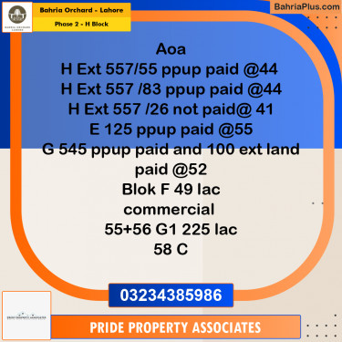 5 Marla Residential Plot for Sale in Phase 2 - H Block -  Bahria Orchard, Lahore - (BP-249869)