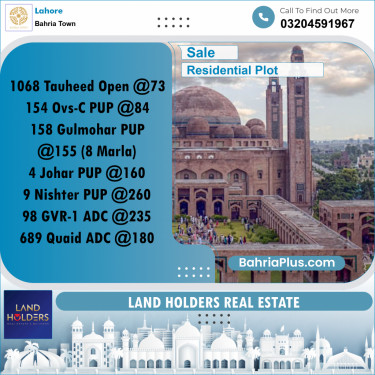 Residential Plot for Sale in Bahria Town, Lahore - (BP-249918)