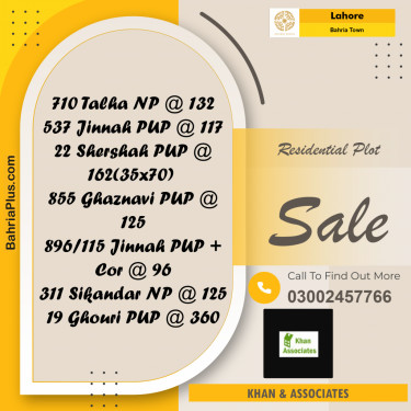 Residential Plot for Sale in Bahria Town, Lahore - (BP-249952)