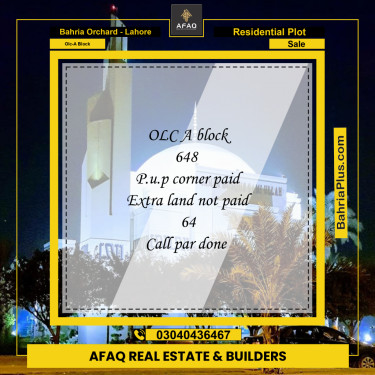 5 Marla Residential Plot for Sale in OLC-A Block -  Bahria Orchard, Lahore - (BP-249972)
