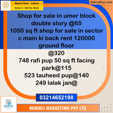 5 Marla Residential Plot for Sale in Sector E - Rafi Ext. Block -  Bahria Town, Lahore - (BP-250002)