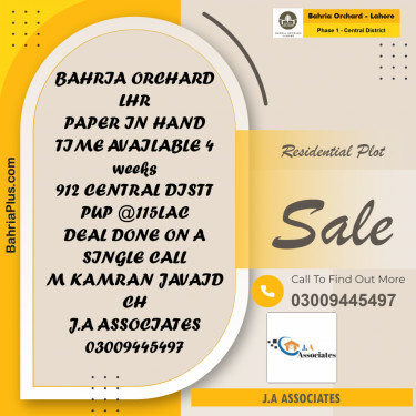 40 Marla Residential Plot for Sale in Phase 1 - Central District -  Bahria Orchard, Lahore - (BP-250020)