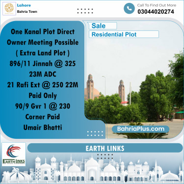 1 Kanal Residential Plot for Sale in Bahria Town, Lahore - (BP-250119)