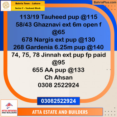 10 Marla Residential Plot for Sale in Sector F - Tauheed Block -  Bahria Town, Lahore - (BP-250146)