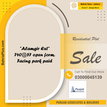 5 Marla Residential Plot for Sale in Sector F - Alamgir Block -  Bahria Town, Lahore - (BP-250174)