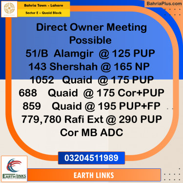 10 Marla Residential Plot for Sale in Sector E - Quaid Block -  Bahria Town, Lahore - (BP-250195)