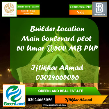 8 Marla Commercial Plot for Sale in Sector B - Umer Commercial -  Bahria Town, Lahore - (BP-250297)