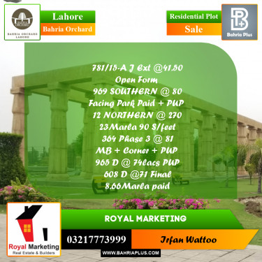 Residential Plot for Sale in Bahria Orchard, Lahore - (BP-250307)