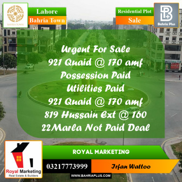 Residential Plot for Sale in Bahria Town, Lahore - (BP-250308)