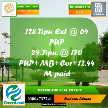 5 Marla Residential Plot for Sale in Sector F - Tipu Sultan Ext. -  Bahria Town, Lahore - (BP-250310)