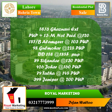 Residential Plot for Sale in Bahria Town, Lahore - (BP-250311)