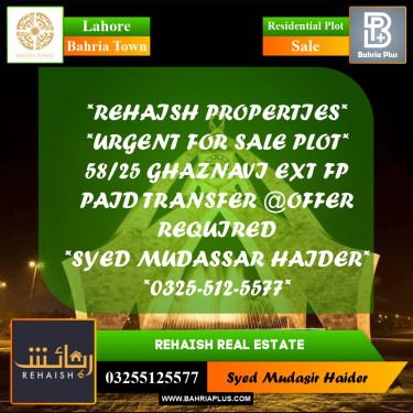 Residential Plot for Sale in Bahria Town, Lahore - (BP-250326)
