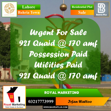 Residential Plot for Sale in Bahria Town, Lahore - (BP-250455)