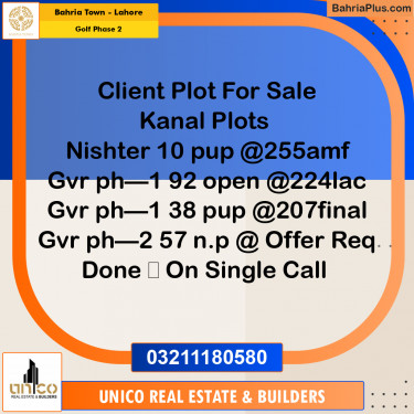 20 Marla Residential Plot for Sale in Golf Phase 2 -  Bahria Town, Lahore - (BP-250488)