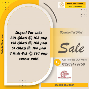 10 Marla Residential Plot for Sale in Sector F - Ghazi Block -  Bahria Town, Lahore - (BP-250529)