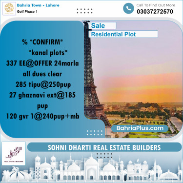 Residential Plot for Sale in Golf Phase 1 -  Bahria Town, Lahore - (BP-250533)