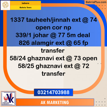 Residential Plot for Sale in Bahria Town, Lahore - (BP-250592)