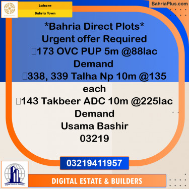 Residential Plot for Sale in Bahria Town, Lahore - (BP-250622)