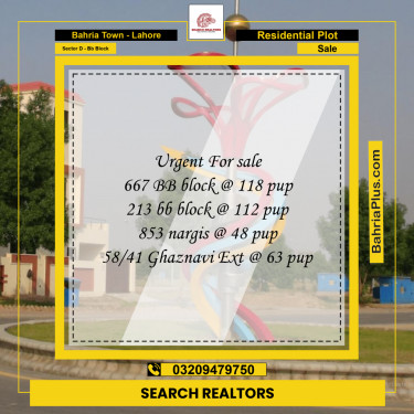 5 Marla Residential Plot for Sale in Sector D - BB Block -  Bahria Town, Lahore - (BP-250743)