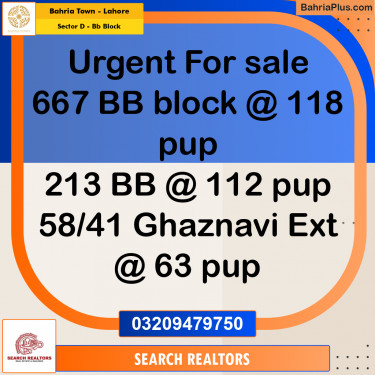 5 Marla Residential Plot for Sale in Sector D - BB Block -  Bahria Town, Lahore - (BP-250797)