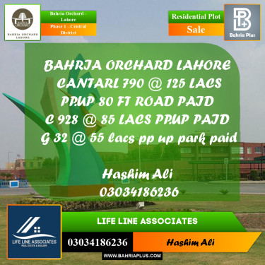 10 Marla Residential Plot for Sale in Phase 1 - Central District -  Bahria Orchard, Lahore - (BP-250800)
