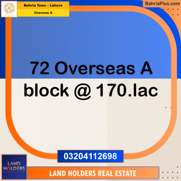 10 Marla Residential Plot for Sale in Overseas A -  Bahria Town, Lahore - (BP-250858)