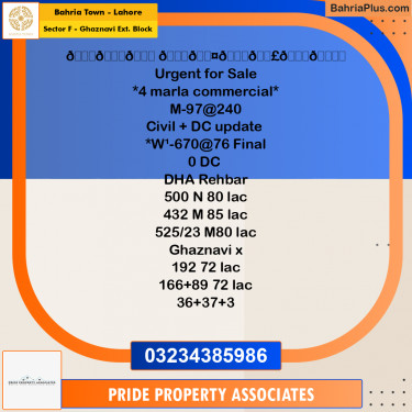 5 Marla Residential Plot for Sale in Sector F - Ghaznavi Ext. Block -  Bahria Town, Lahore - (BP-250947)