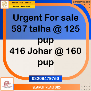 10 Marla Residential Plot for Sale in Sector E - Johar Block -  Bahria Town, Lahore - (BP-250999)