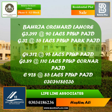 10 Marla Residential Plot for Sale in Phase 4 - G3 Block -  Bahria Orchard, Lahore - (BP-251058)