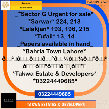 Residential Plot for Sale in Bahria Town, Lahore - (BP-251093)