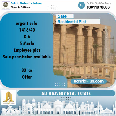 5 Marla Residential Plot for Sale in Phase 4 - G6 Block -  Bahria Orchard, Lahore - (BP-251110)