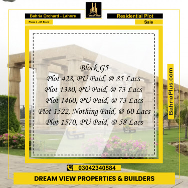 10 Marla Residential Plot for Sale in Phase 4 - G5 Block -  Bahria Orchard, Lahore - (BP-251121)