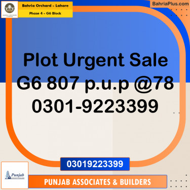10 Marla Residential Plot for Sale in Phase 4 - G6 Block -  Bahria Orchard, Lahore - (BP-251124)