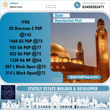 Residential Plot for Sale in Bahria Town, Lahore - (BP-251179)