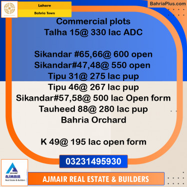 Commercial Plot for Sale in Bahria Town, Lahore - (BP-251183)
