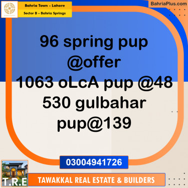 1 Kanal Residential Plot for Sale in Sector B - Bahria Springs -  Bahria Town, Lahore - (BP-251189)