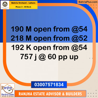 5 Marla Residential Plot for Sale in Phase 2 - M Block -  Bahria Orchard, Lahore - (BP-251194)