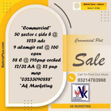 8 Marla Commercial Plot for Sale in Sector C - B Side -  Bahria Town, Lahore - (BP-251199)