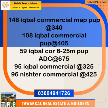 5 Marla Commercial Plot for Sale in Sector E - Iqbal Commercial -  Bahria Town, Lahore - (BP-251203)